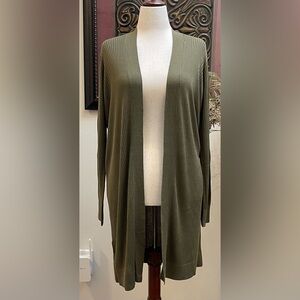 NWT - LOFT Open Front Lightweight Ribbed Long Cardigan - Olive Green